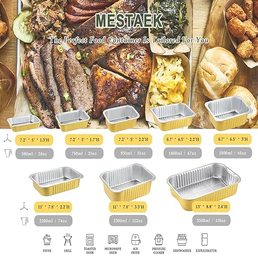 MESTAEK 25oz Aluminum Foil Pans with Lids, 5 Pack, 6 x 4 Inch