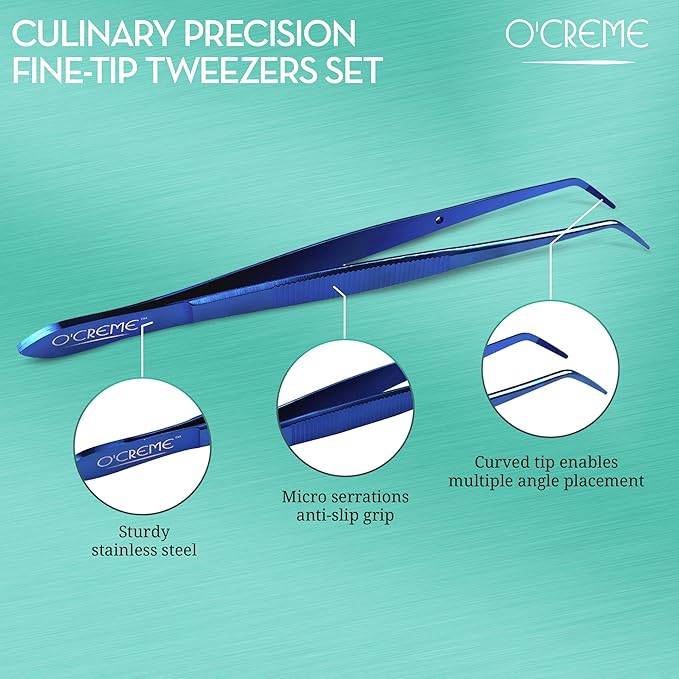 O'Creme Curved Tweezers Fine-Point Stainless Steel 6.25 Inch Blue