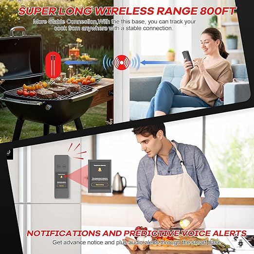 800FT Wireless Meat Thermometer Digital with 2 Upgraded Ultra-Thin Probe, Large Touchscreen, Kitchen Food Thermometer for Cooking Oven, Smoker, Rotisserie, BBQ, Christmas Gifts (White)