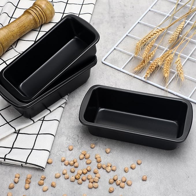Patelai 4 Pack Small Loaf Pans for Baking Bread Non Stick Bread Pan Rectangle Baking Tray Toast Mold(Black,7.32 x 3.78 Inch)