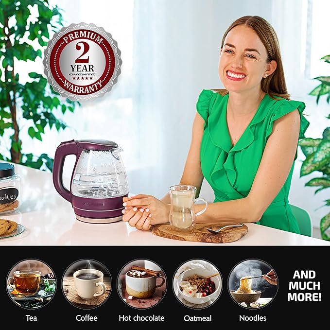 OVENTE 1.5L Glass Electric Kettle Water Boiler, Purple KG83P