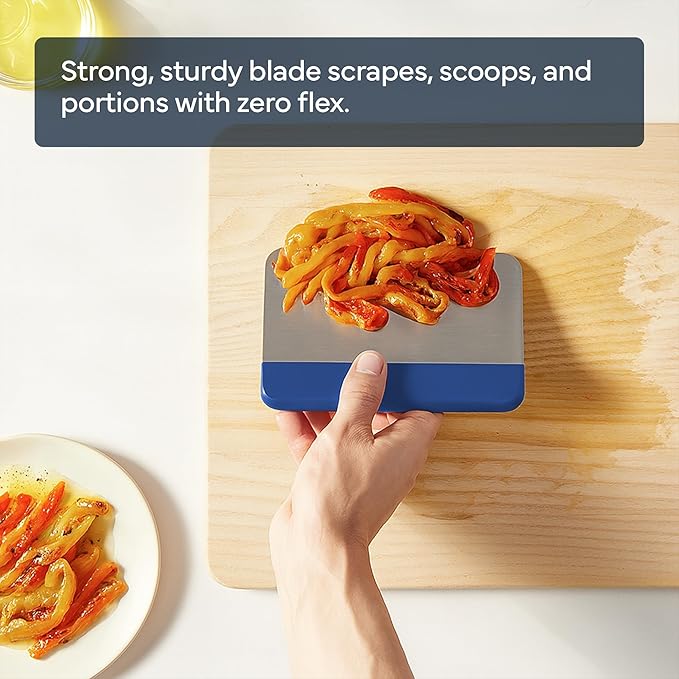 Misen Stainless Steel Bench Scraper - Versatile Food Scraper with Blue Handle - Ideal for Kitchen, Pastry & Dough - Durable Cutting Board Scraper Tool for Effortless Transfer into Pots & Pans - Blue