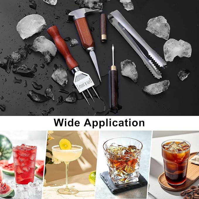 4Pcs Ice Pick Set Stainless Steel Ice Chipper with Wood Handle Bartender