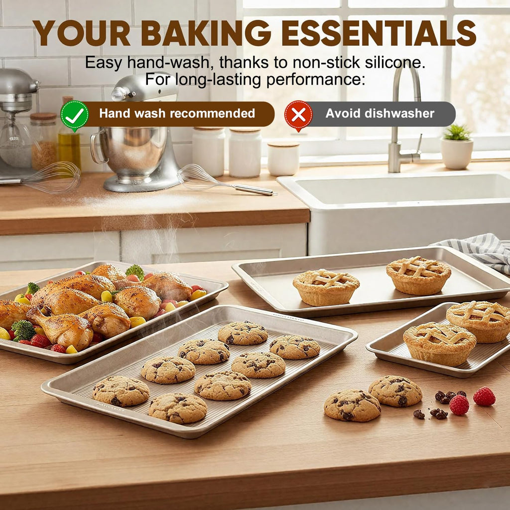 Sakerplus Nonstick Baking Sheet Set of 3, Heavy Duty Cookie Sheets for Oven