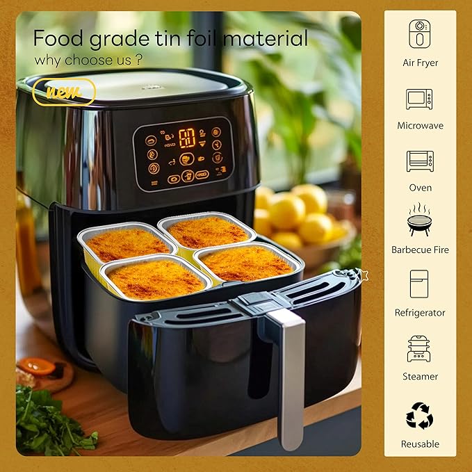 NPLUX Square Aluminum Pans with Lids, 50 Pack Gold for Dessert Displays