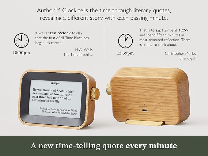 Author Clock – Literary Clock that Tells Time Using Book Quotes | Unique Gift for Book Lovers | New Quote Every Minute | Small | Vol 1