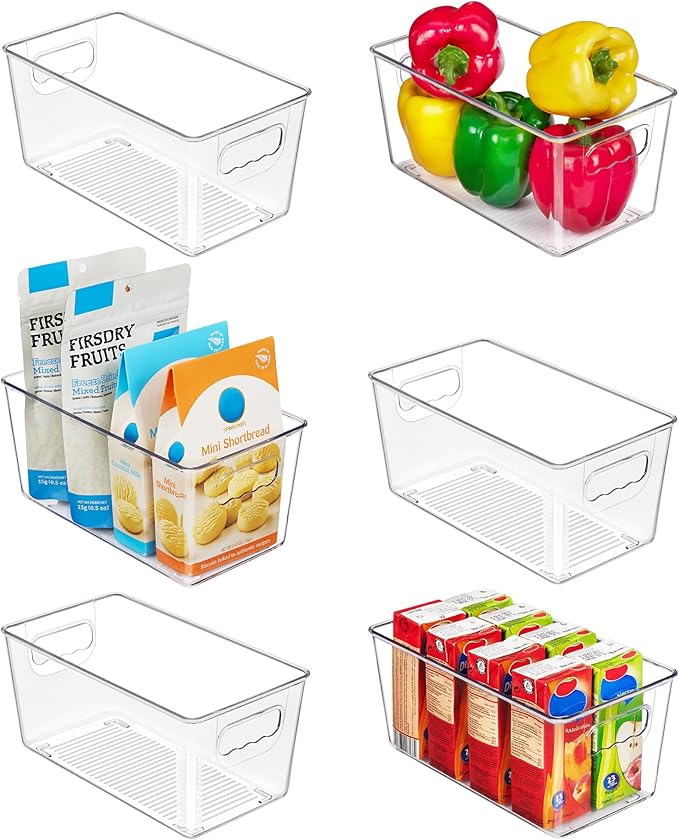 Vtopmart 6 Pack Clear Storage Bins, Pantry Storage Bins with Handle, Small