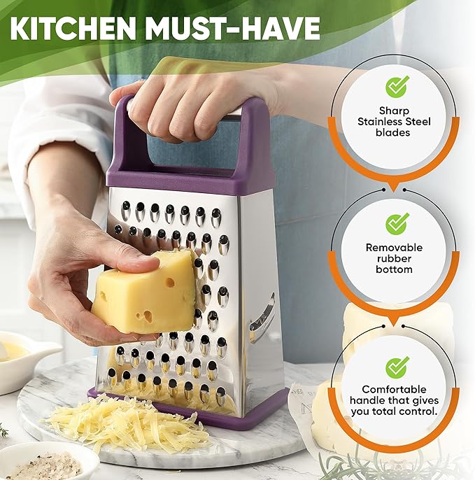 Spring Chef Stainless Steel XL Cheese Grater for Kitchen, Purple