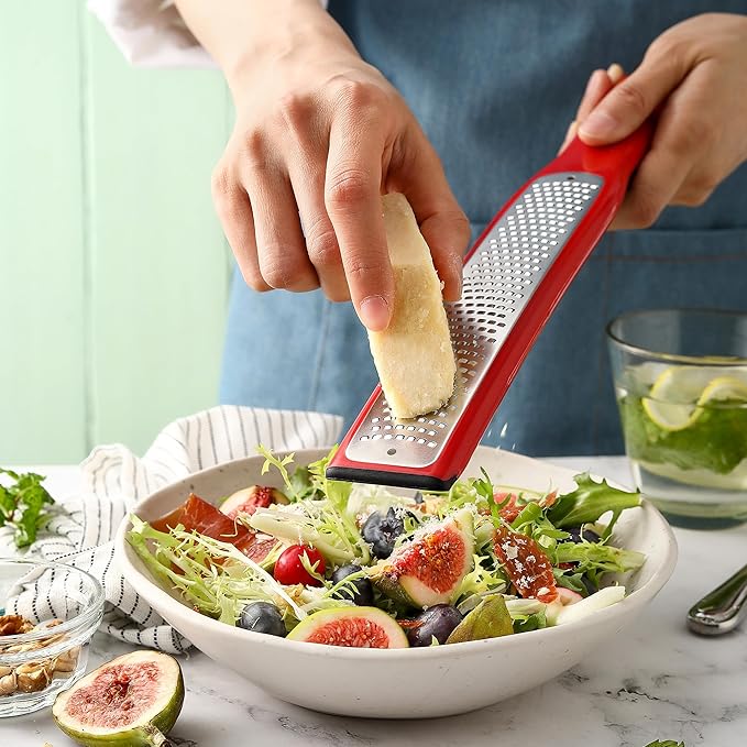 Spring Chef Stainless Steel Lemon Zester - Garlic & Ginger Grater - Red