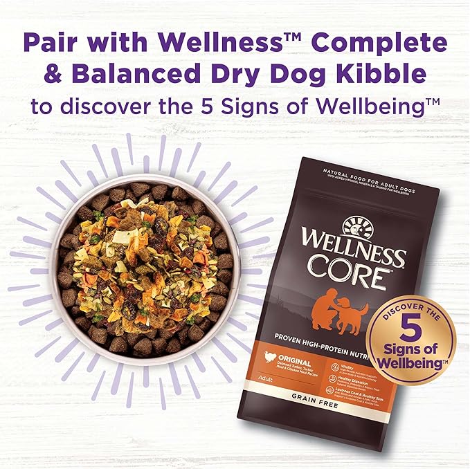Wellness Bowl Boosters Skin and Coat Health Dog Food Topper with Freeze Dried Pieces for Small, Medium, and Large Breeds, Grain Free, Natural, Chicken Recipe, 4 oz Bag