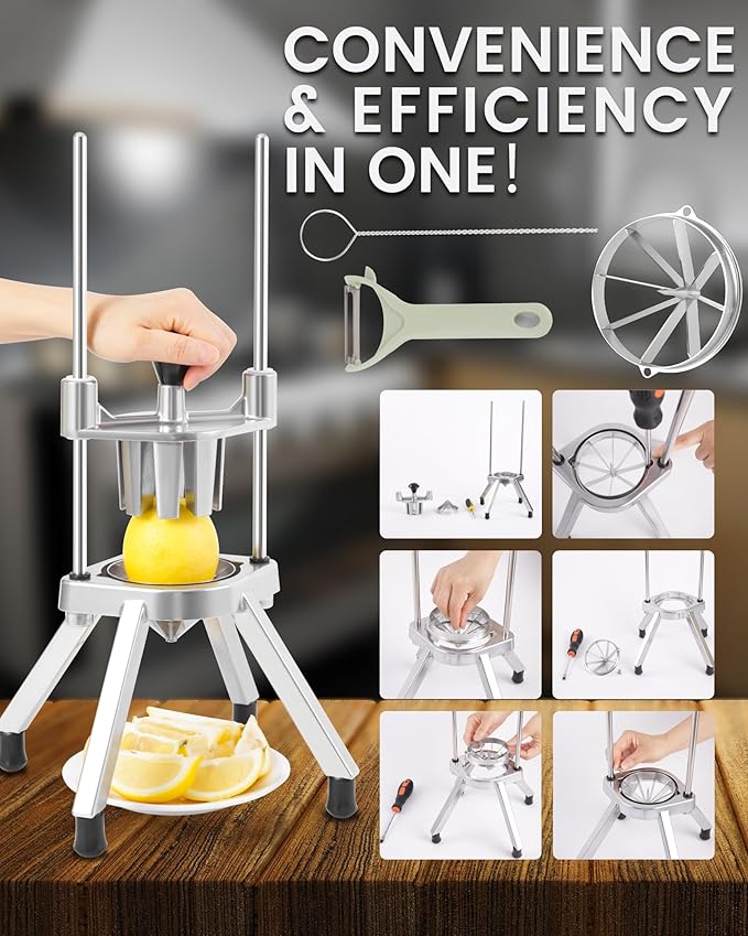 Ezcasch Lemon Cutter With Two 8 Wedges, V-Shaped Stainless Steel Blades