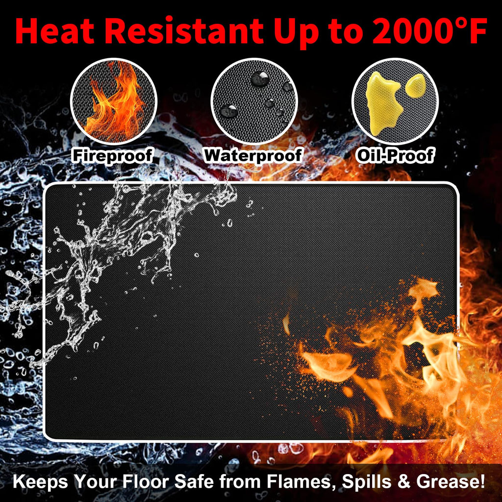 60 x 40 Inch Under Grill Mat for Outdoor Grill with Weighted Corners, Stay-Flat Fireproof BBQ Mat, Waterproof & Oil-Proof Deck & Patio Protector for Gas, Charcoal, Smoker