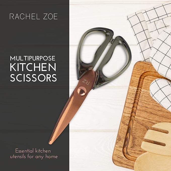 Rachel Zoe All Purpose Scissors, Scissors for Office, School or Art, Stainless Steel Sharp Shears with Large Handles, Dishwasher Safe (Green/Copper)