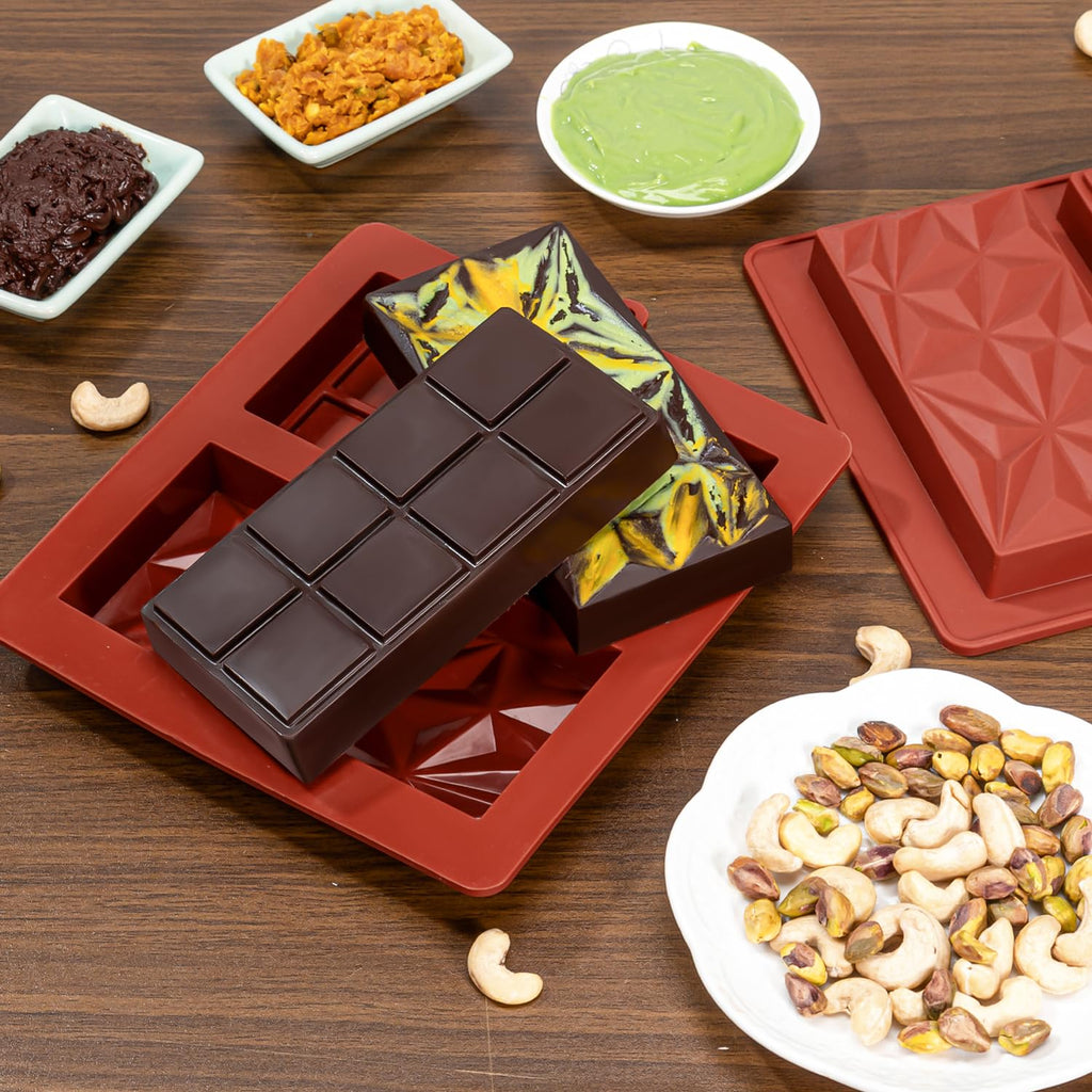 UWILLION Chocolate Bar Mold Deep Dubai 1 Inch Pistachio Chocolate Bar Silicone Thick Mold for Stuffed Bar, Large Candy Bar Mould for Filling