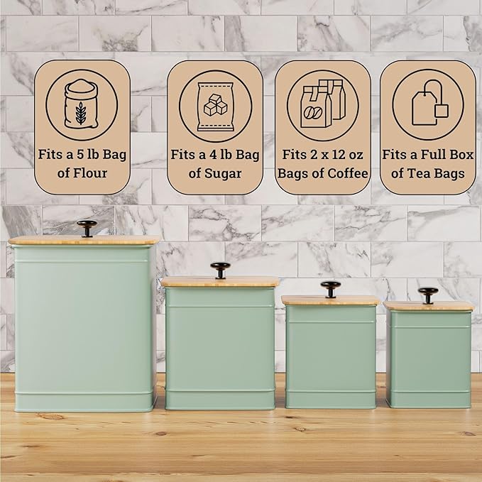 Kitchen Canisters for Countertop Set of 4 w/ Chalkboard Labels & Marker Pen