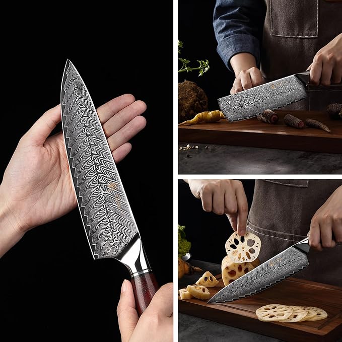 Wakoli Rose Elegance 5-Piece VG10 Damascus Knife Block Set, Magnetic Block