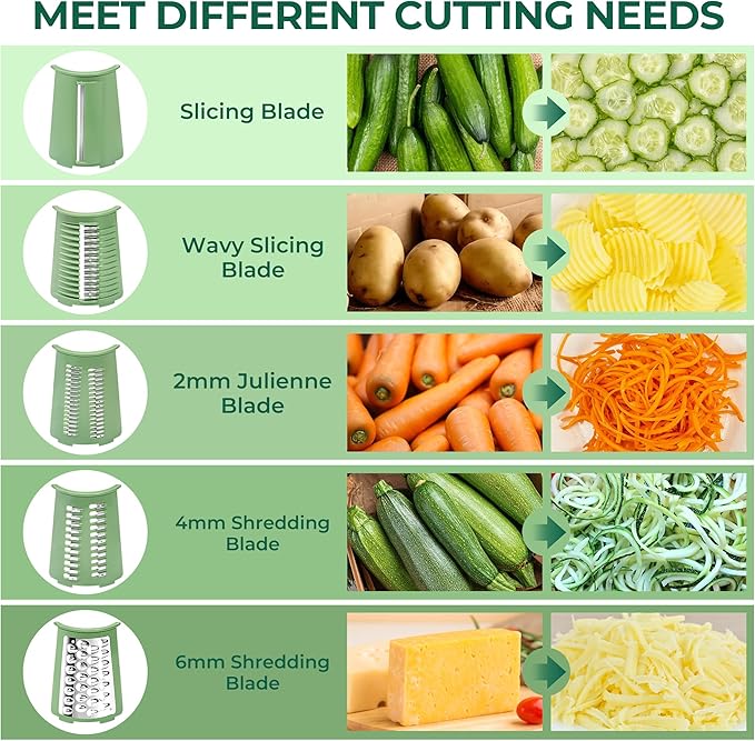 SUSTEAS Rotary Cheese Grater 5 Blades,Kitchen Mandoline Vegetable Slicer