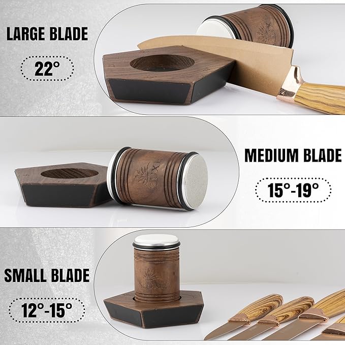 SLUXE Rolling Knife Sharpener Kit – Premium Walnut Wood – 5 Magnetic Angles (12, 15, 17, 19 & 22 Degrees) – Diamond and Ceramic Discs – Durable Knife Sharpening System for Kitchen & Chef's Knives