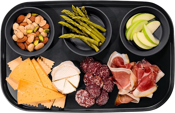 madesmart dipware 3 Bowl Serving Tray, Stackable & Removable Dip Bowls for Charcuterie, Guacomole, Snacks, Veggies, Premium Dishwasher & Microwave Safe, Multipurpose Plate & Bowl, Carbon