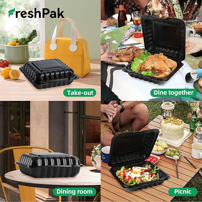 FRESHPAK 55-Pack 8x8 34oz Meal Prep Containers - Shrink Wrap Ready to Use