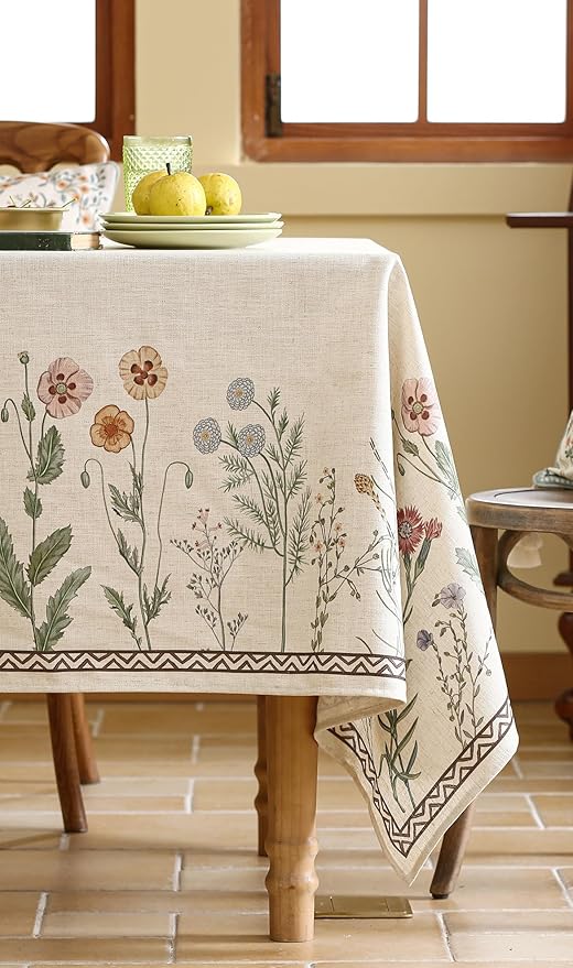 ISAENNE Designer Linen Small Square Tablecloth,55"x55"-Serenity G