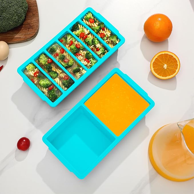 2-Pack Silicone Freezer Trays with Lid, 2 Large 2-Cup(500ml) & 6 Small 1/2-Cup(125ml) Soup Freezer Container Molds, Ice Cube Tray For Meal Prep & Freezing Soup, Stews, Sauces, Oven & Dishwasher-Safe