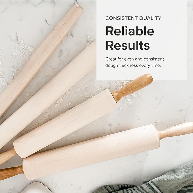 Frieling Maple Rolling Pin with Handles - 2.4-in x 12-in Barrel, 21-in Total Length-Natural Wood - Baking Essentials, Pastry Roller & Pizza Dough Roller