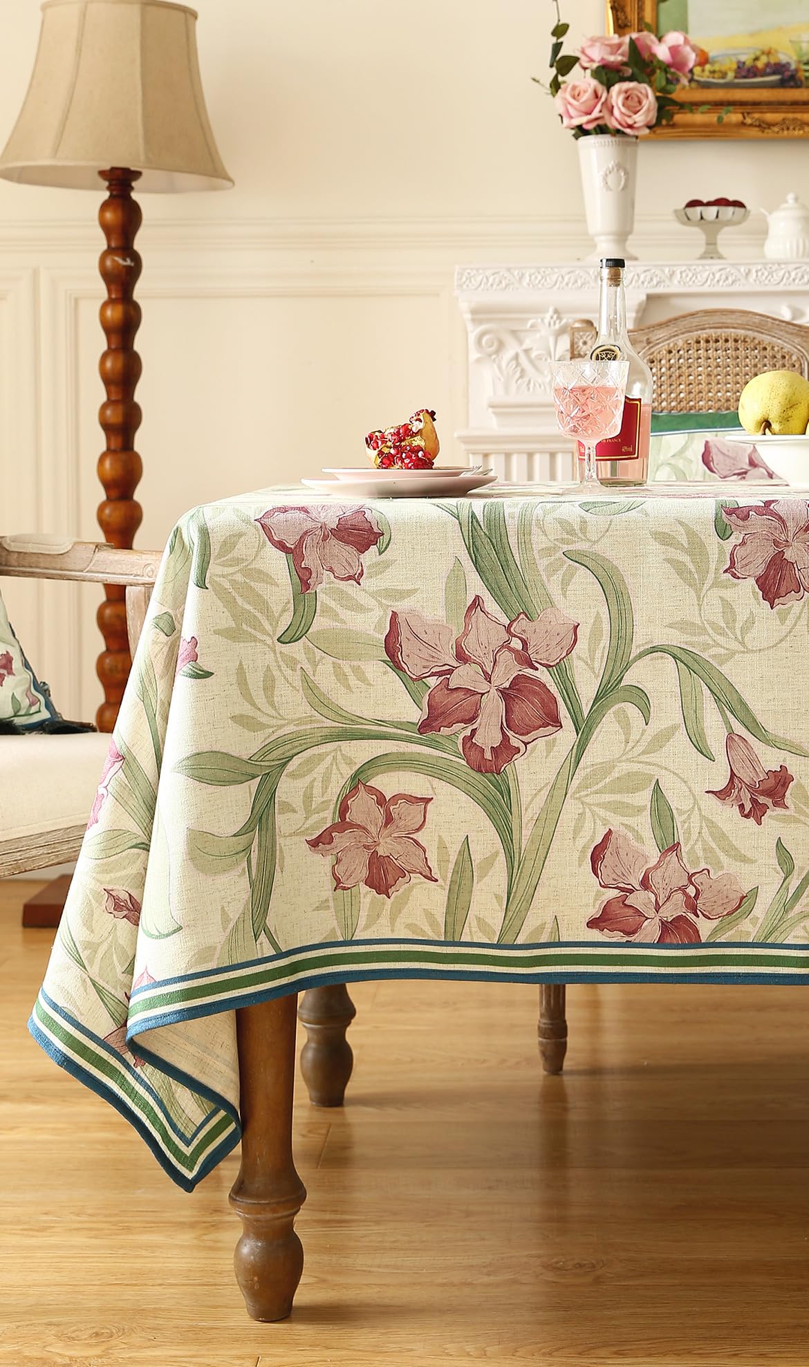 patdrea Designer French Vintage Green Rectangle Tablecloth,Vintage Linen and Floral Pattern Extra Long Table Cloth,Decor Table Cover for Kitchen Dining Christmas Thanksgiving,67"x118"-Tara a