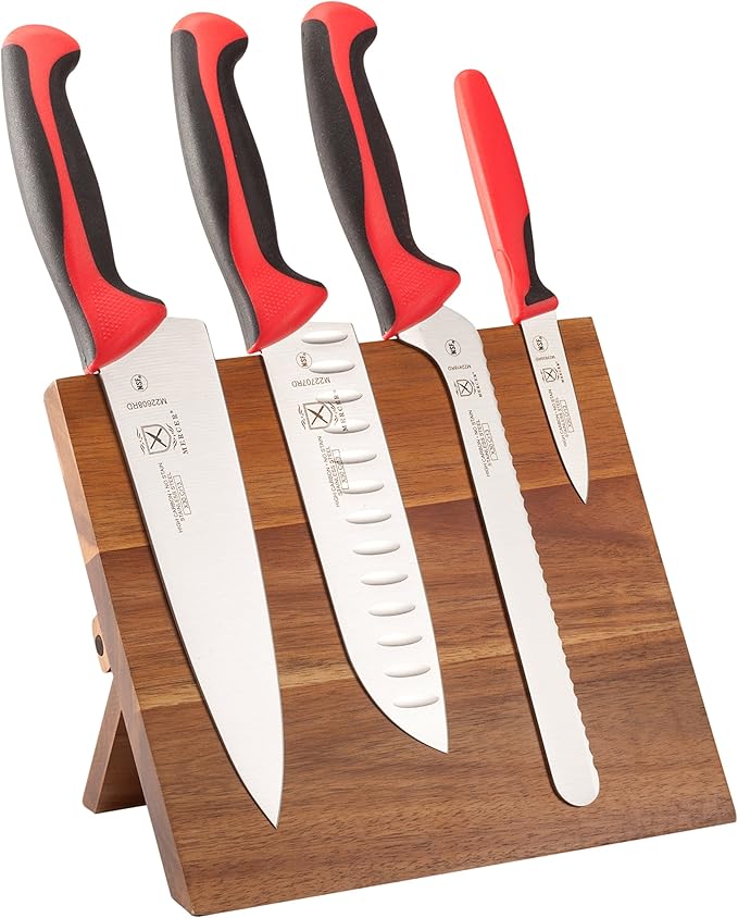 Mercer Culinary Millennia Colors 5-Piece Magnetic Board Set with Red Handles, Acacia