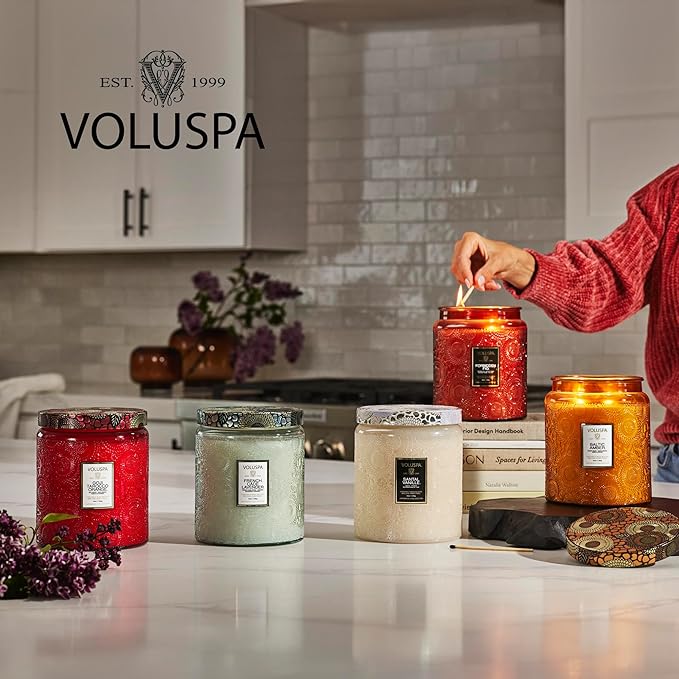Voluspa Spiced Pumpkin Latte Large Scented Candle Jar 18 Oz, 100 Hr Burn