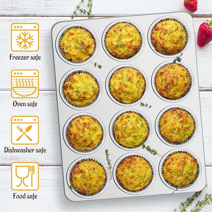 E-far Muffin Pan 12-Cup, 3-Pack Stainless Steel Cupcake Pan for Oven
