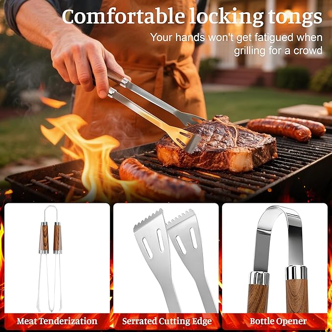 KOBENDA BBQ Grill Accessories, Stainless Steel Grilling Set with Storage Bag, Spatula, Fork, Cleaning Brush BBQ Accessories, Grill Tools Set for Outdoor Cooking Camping, Grilling Gifts for Men
