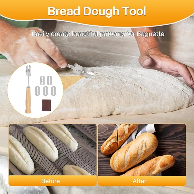Barlket Baguette Bread Pan, Nonstick French Bread Baking Pan 3 Loaf, Golden