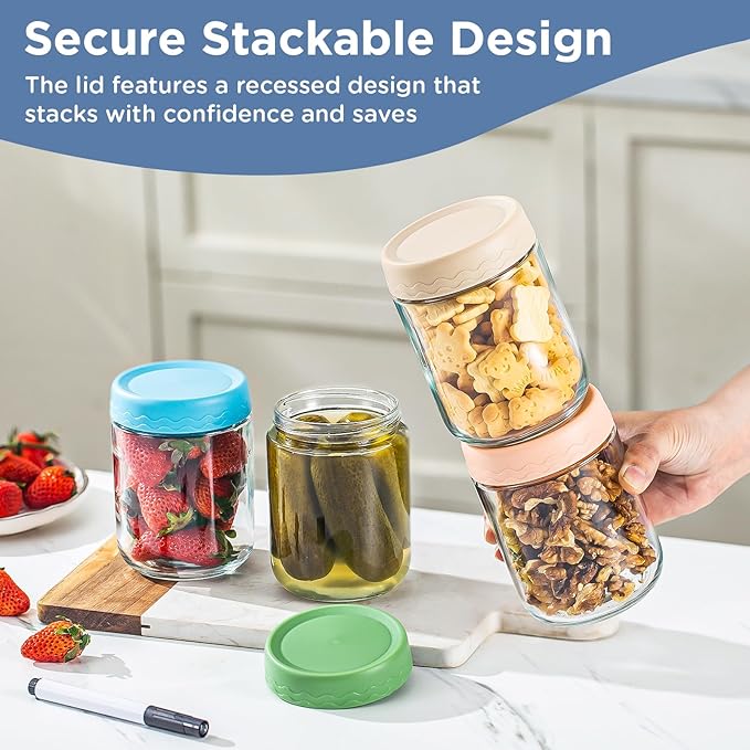 DRKIO 16 Oz Glass Overnight Oats Containers with Lids Chia Pudding Jars