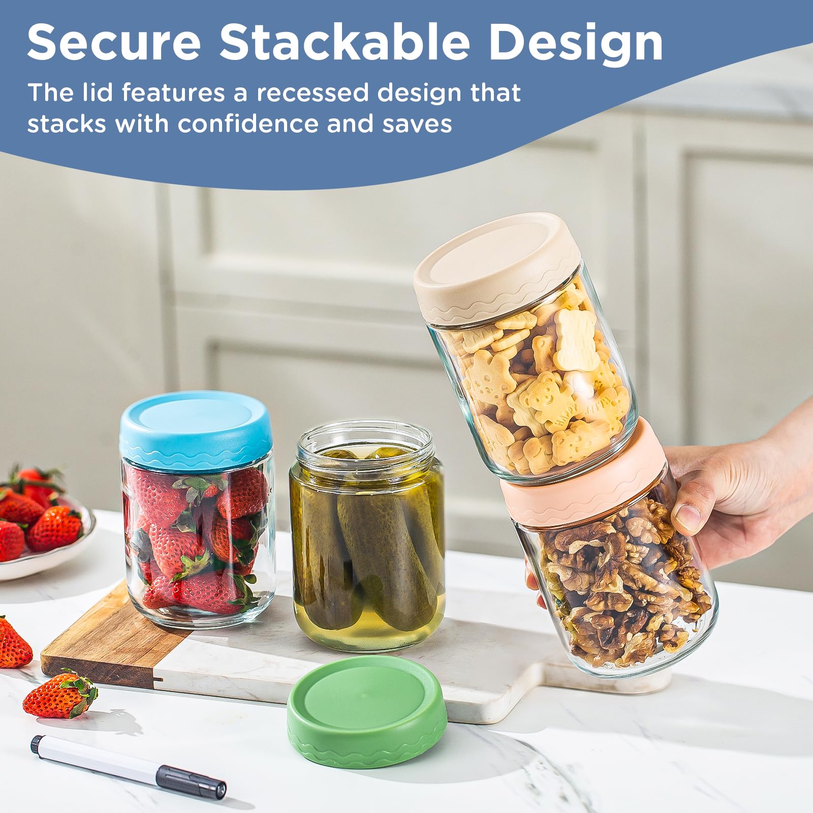 DRKIO 16 Oz Glass Overnight Oats Containers with Lids Chia Pudding Jars