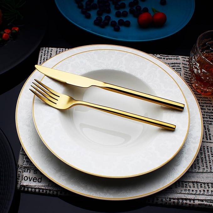 CHAAMFORGE 24 Piece Silverware Set For 6 Gold Heavy duty 18/10 Stainless Steel Flatware Set Modern Design Knife/Fork/Spoon Mirror Polished Dishwasher Safe Cutlery Set with Gifts