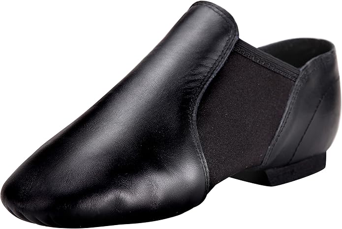 Linodes Leather Jazz Shoe Slip-on for Women Men Dance Shoes Black 9.5M