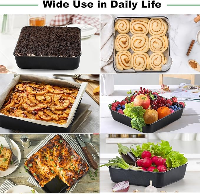 TeamFar Square Cake Pan, 2PCS 8 Inch Coated Square Cake Brownie Lasagna Pan