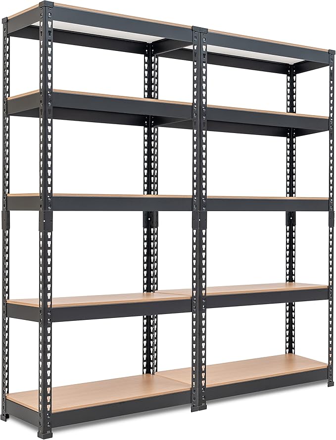 HOMEDANT 28" W 5 Tier Heavy Duty Garage Shelving Adjustable Metal Rack Storage Shelves Standing Shelf Unit Organizers Pantry Closet Black 2Pack