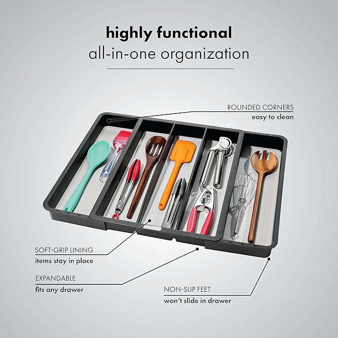 madesmart Classic Expandable Compartment Utensil Tray, Granite