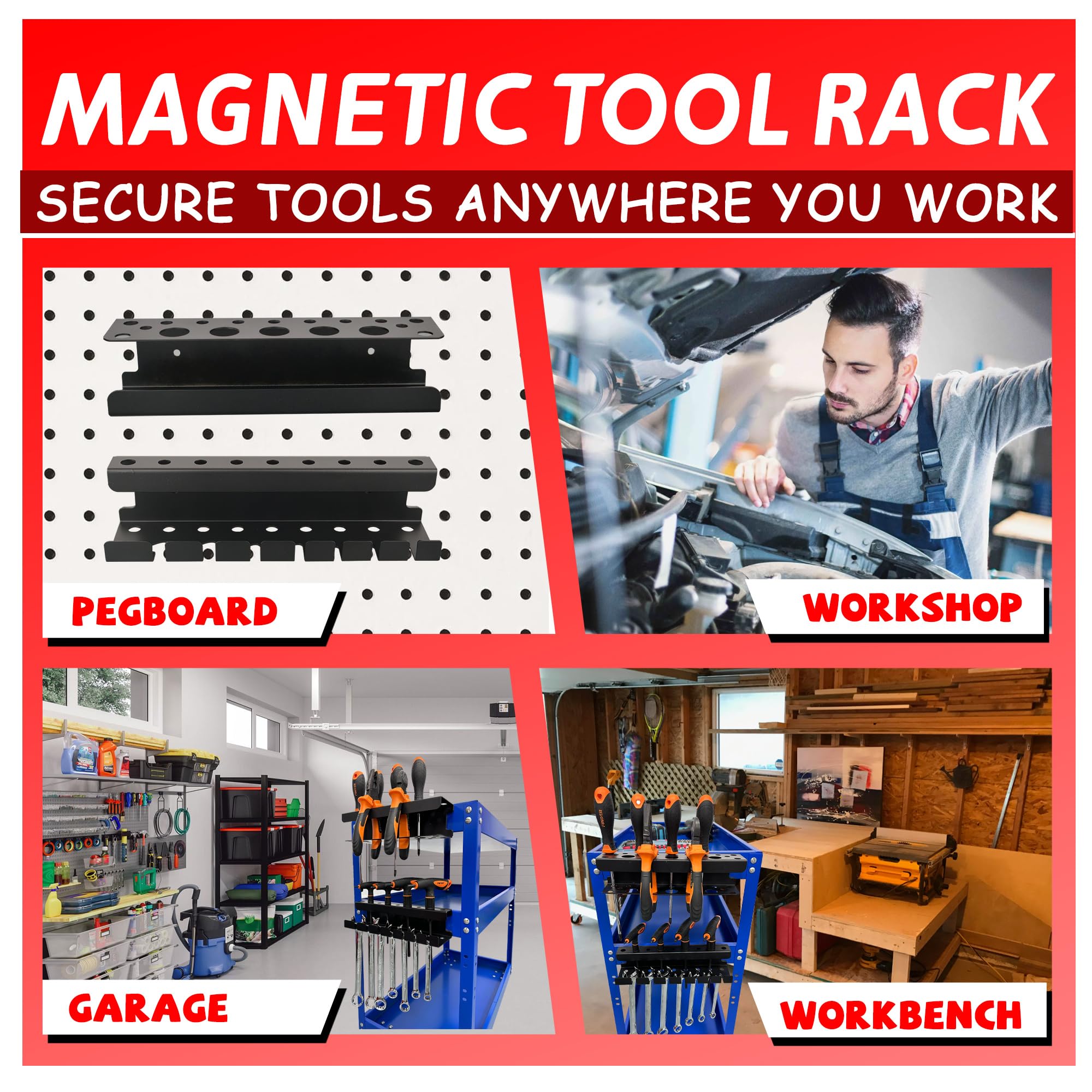 ULIBERMAGNET Magnetic Screwdriver Holder,Magnetic Wrench Holder,Heavy Duty Black Metal Tool Storage Organizer,Set of 2 Magnetic Mount Tool Holder for Garage,Workbench,Tool Cart,PegBoard