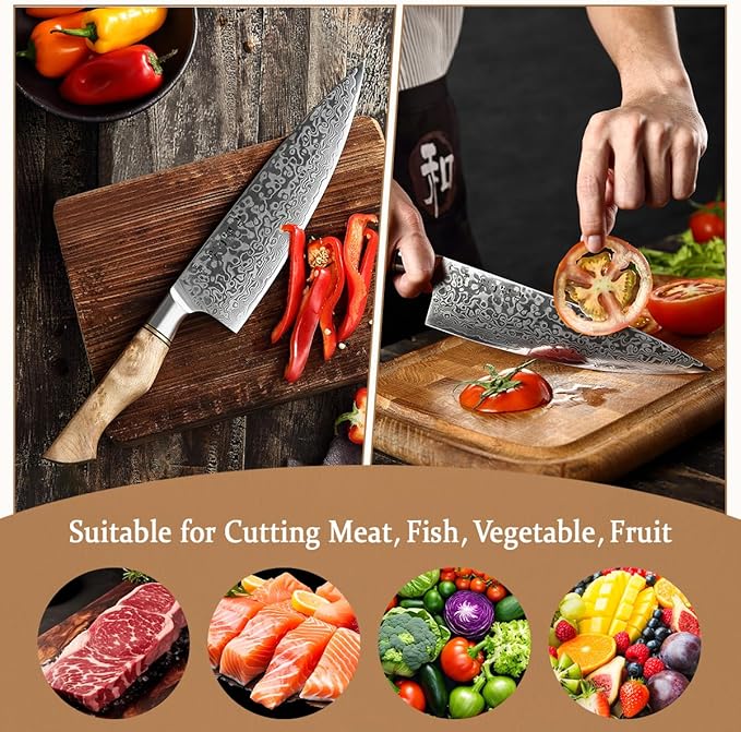 HEZHEN Damascus Chef Knife, 8.3 Inches