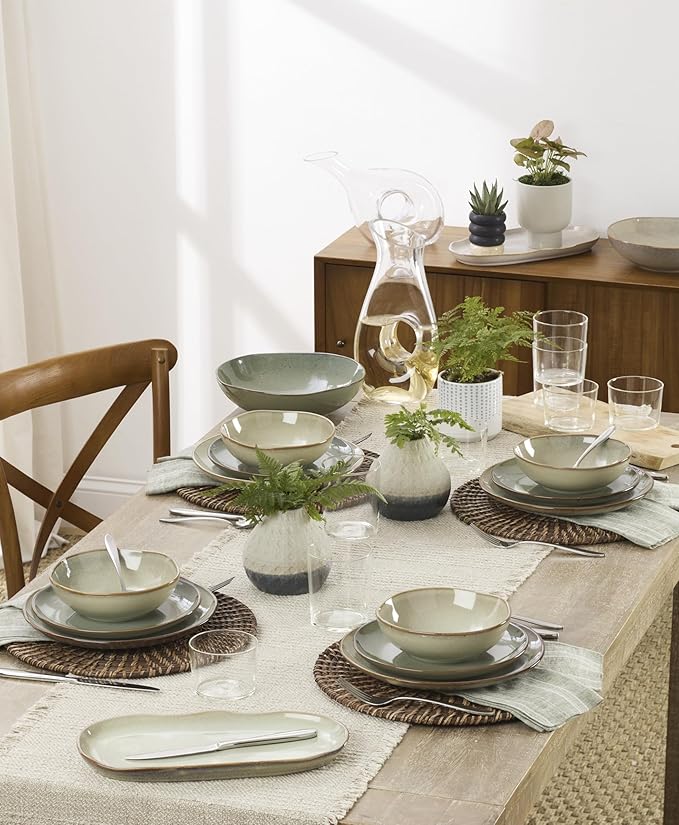 Oneida Organic Shades Sage Green Stoneware 2-Piece Serving Platter Set