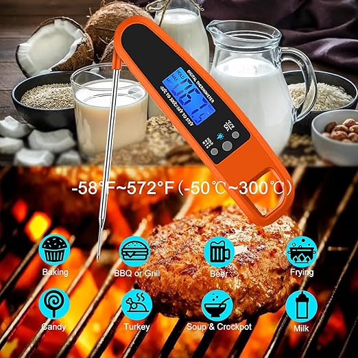 LIKEPAI Orange Instant Read Meat Thermometer for Kitchen Cooking