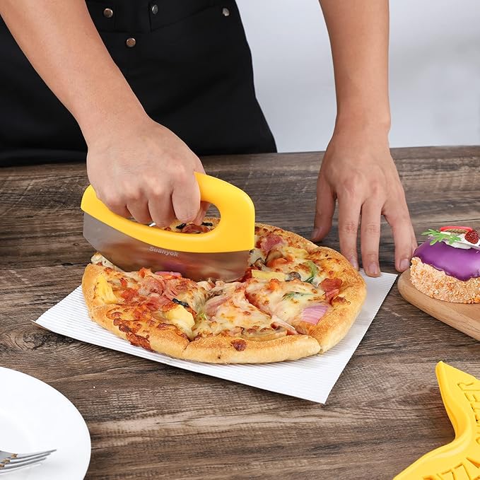 Suanyok Pizza Cutter Stainless Steel Rocker Blade with Cover(Yellow)