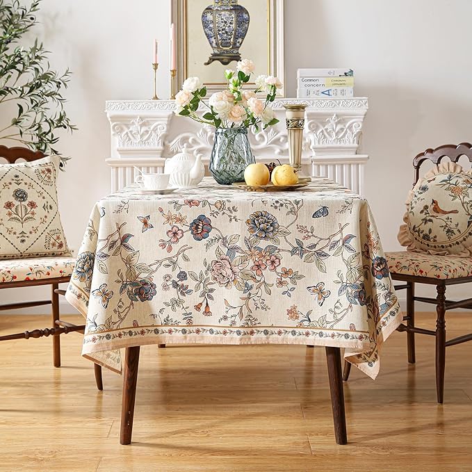 ISAENNE Designer French Linen Square Large Tablecloth,67"x67"-Cornucopia