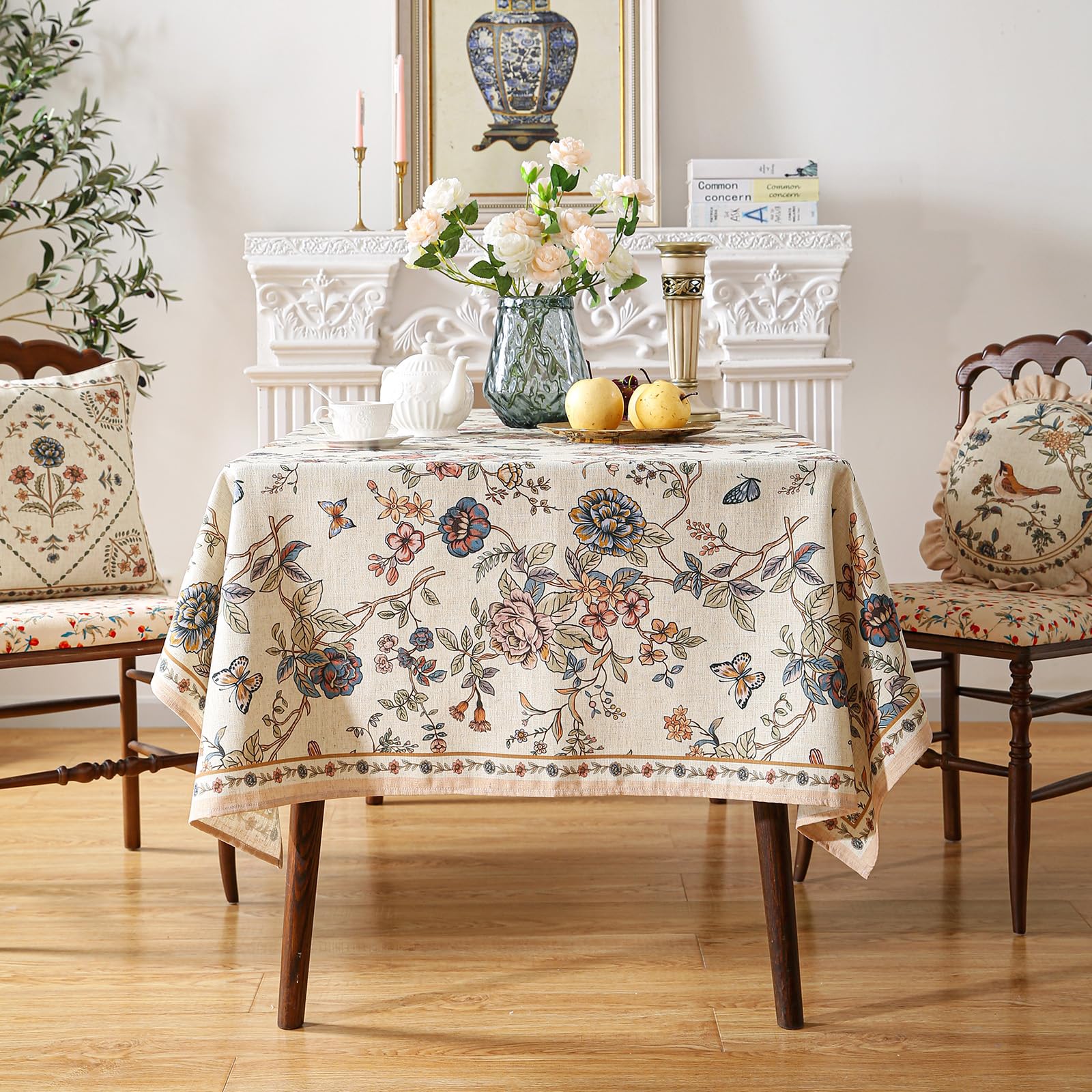 ISAENNE Designer French Linen Rectangular Tablecloth,102"x63"-Cornucopia
