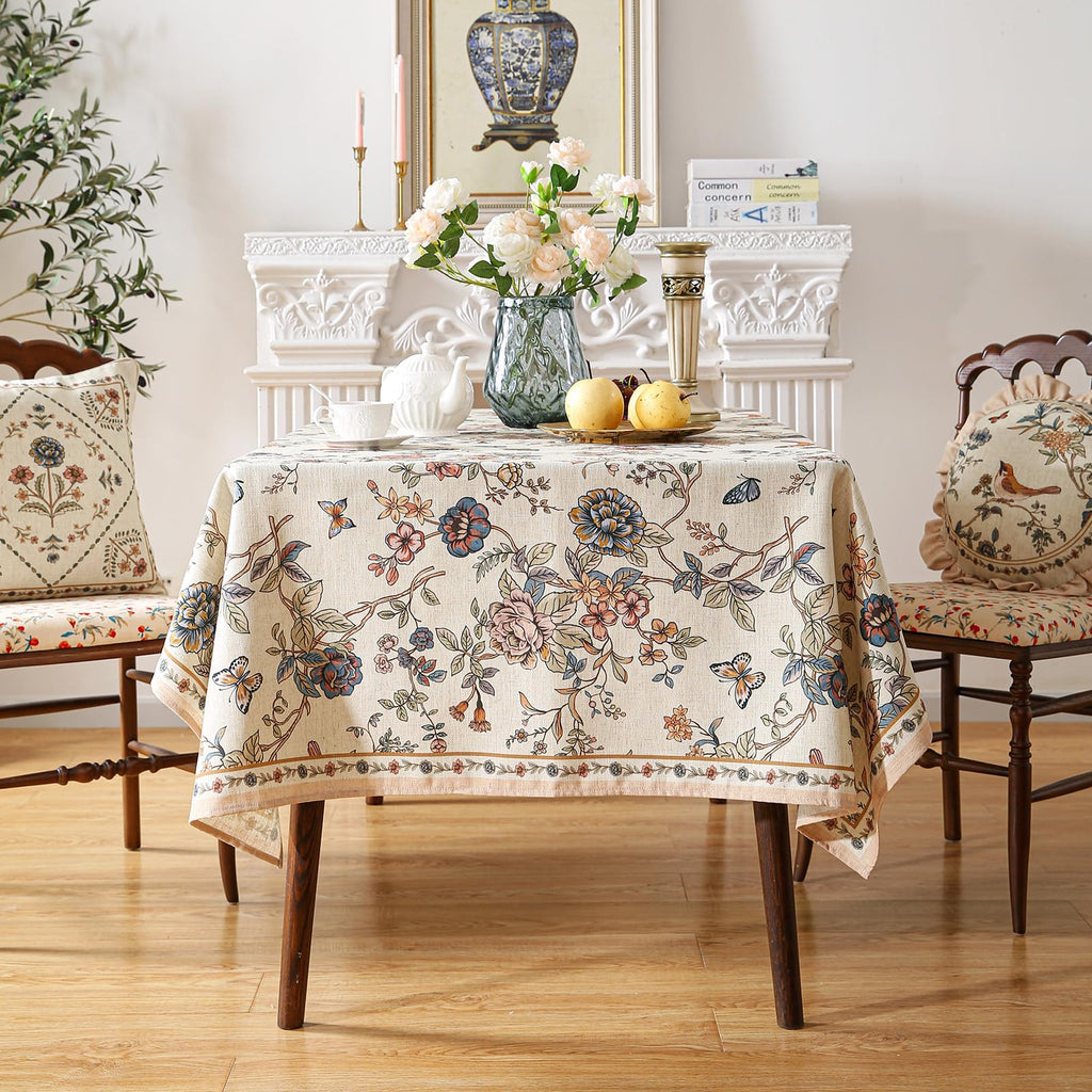ISAENNE Designer French Linen Rectangular Tablecloth,94"x63"-Cornucopia