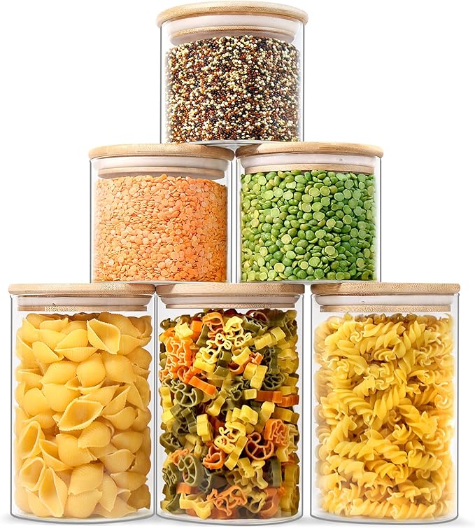 Urban Green Glass Jars with Airtight Lids, Airtight Glass Canisters with Locking Lids, (Bamboo-20oz-30oz)