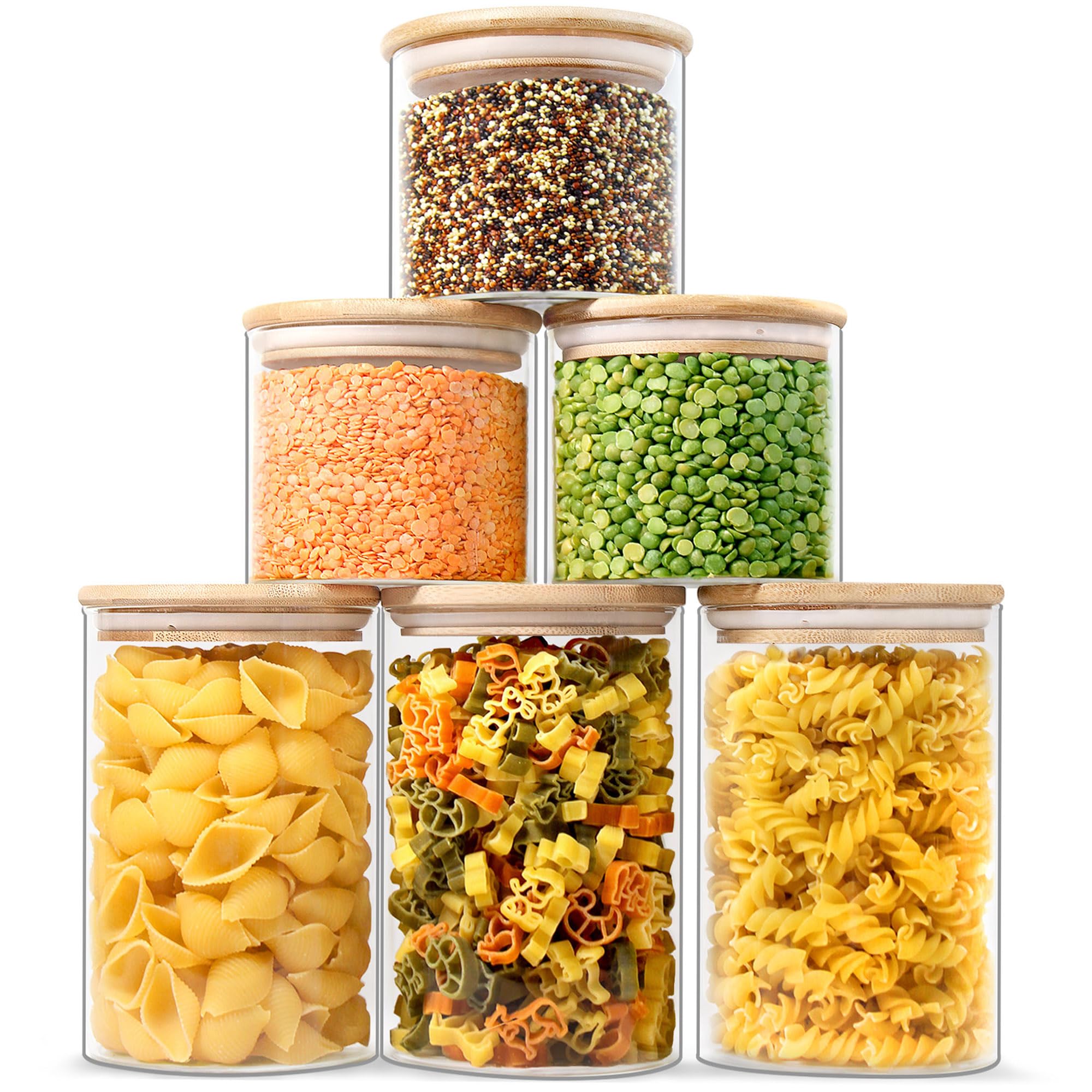 Urban Green Glass Jars with Airtight Lids, Airtight Glass Canisters with Locking Lids, (Bamboo-20oz-30oz)